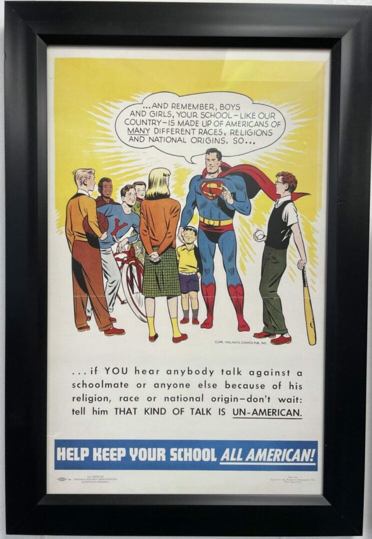 Superhero poster promoting unity in schools.