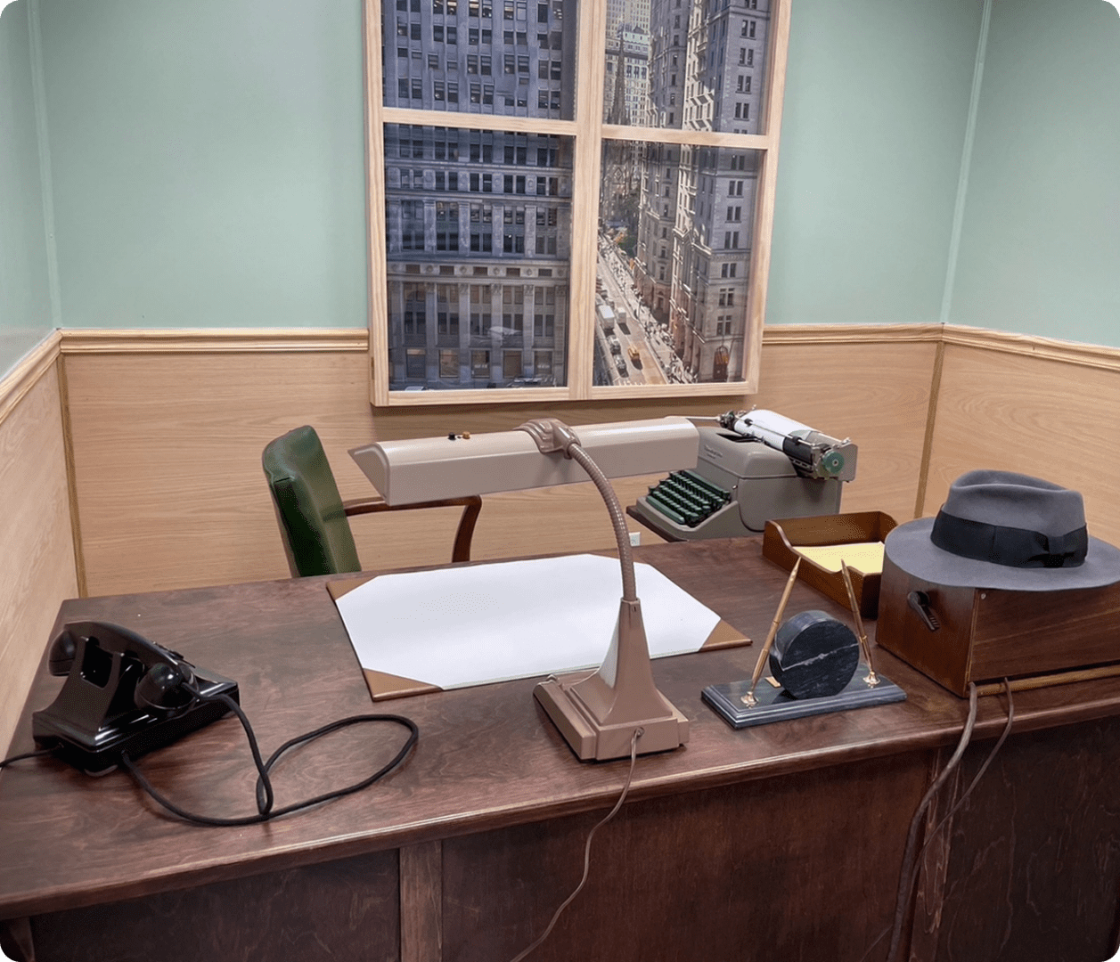 Vintage office desk with typewriter