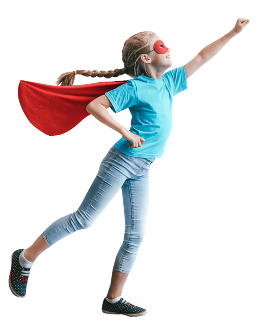Young superhero with red mask and cape